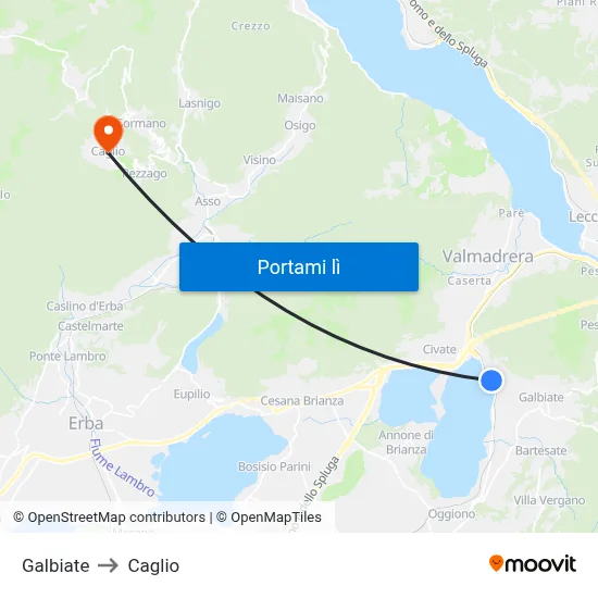 Galbiate to Caglio map