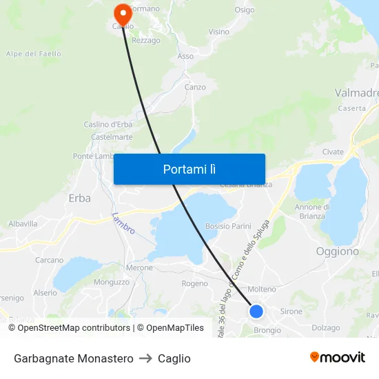 Garbagnate Monastero to Caglio map