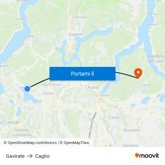Gavirate to Caglio map