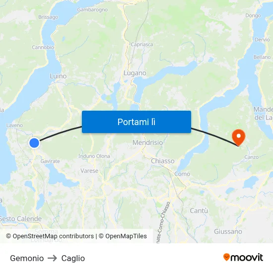 Gemonio to Caglio map