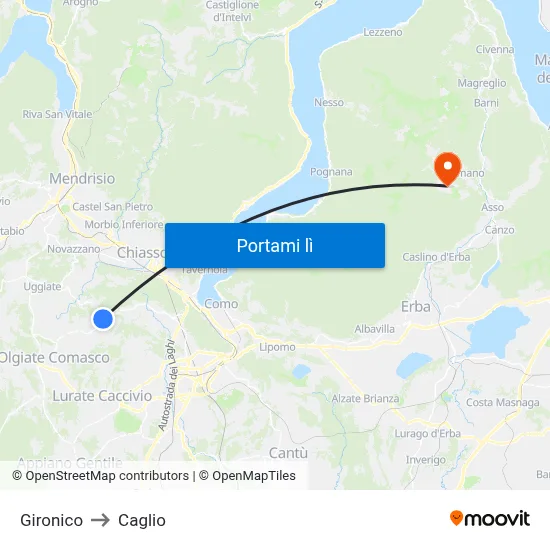 Gironico to Caglio map