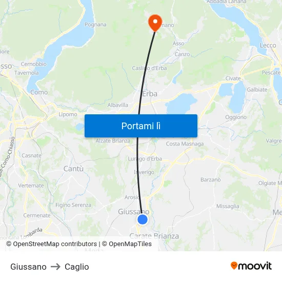 Giussano to Caglio map