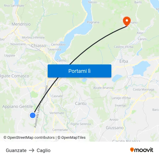 Guanzate to Caglio map