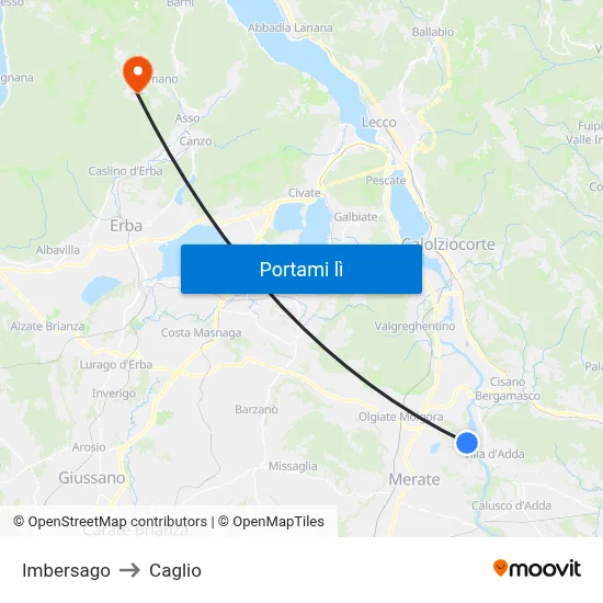 Imbersago to Caglio map