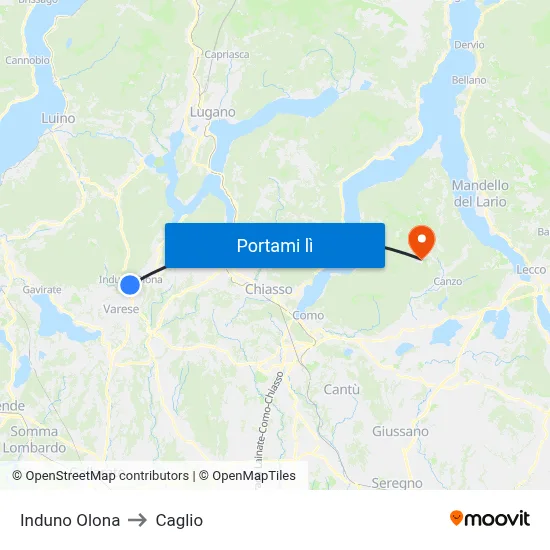 Induno Olona to Caglio map