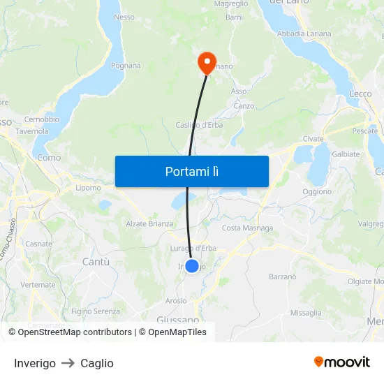 Inverigo to Caglio map