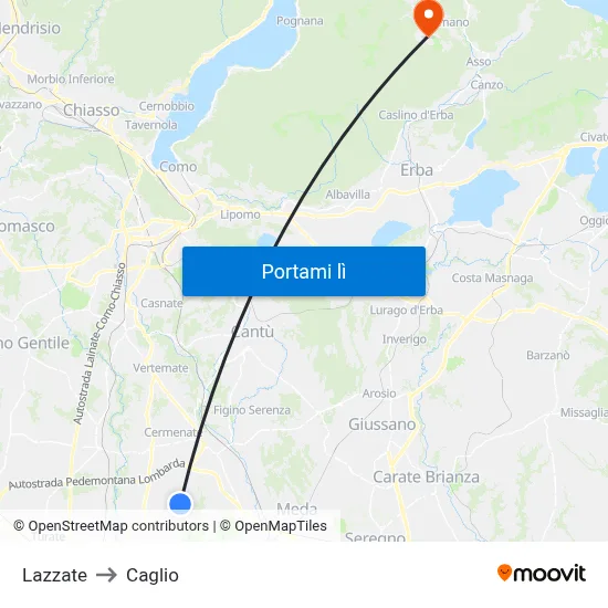 Lazzate to Caglio map