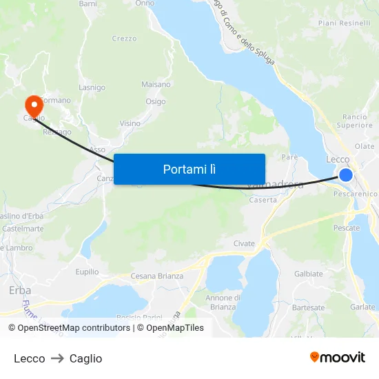 Lecco to Caglio map