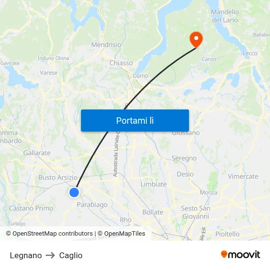 Legnano to Caglio map