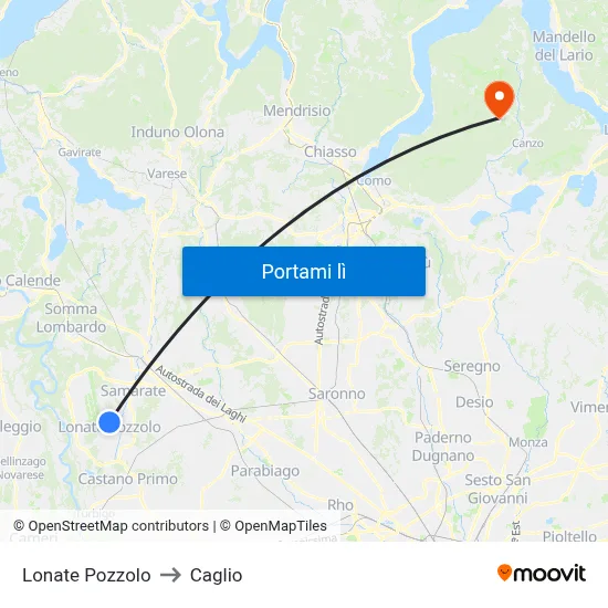 Lonate Pozzolo to Caglio map