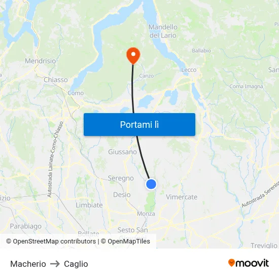 Macherio to Caglio map