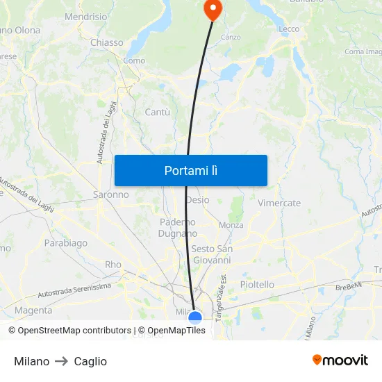 Milano to Caglio map