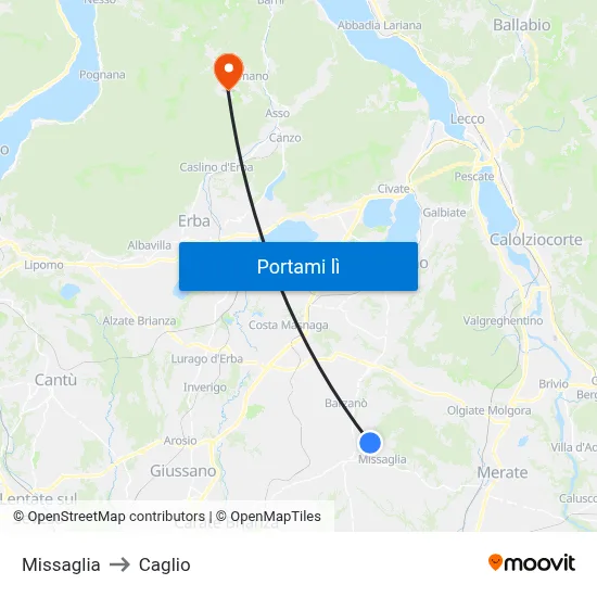 Missaglia to Caglio map