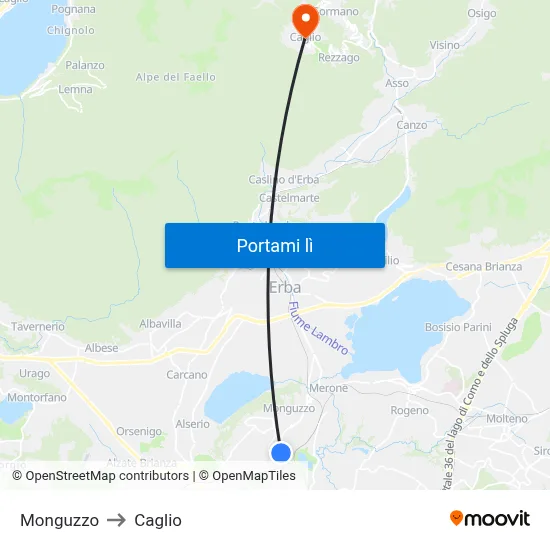 Monguzzo to Caglio map