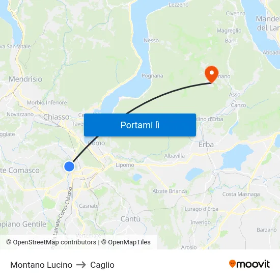 Montano Lucino to Caglio map