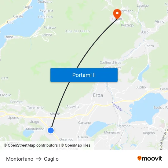 Montorfano to Caglio map