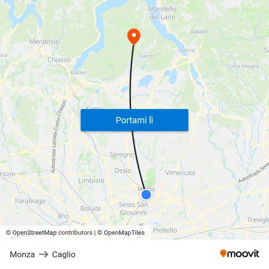 Monza to Caglio map