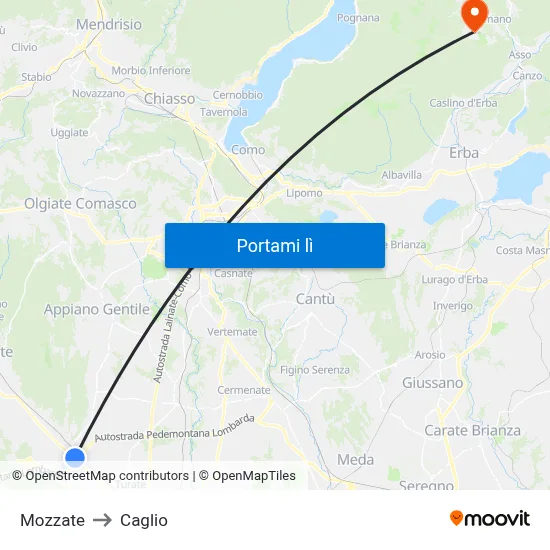 Mozzate to Caglio map