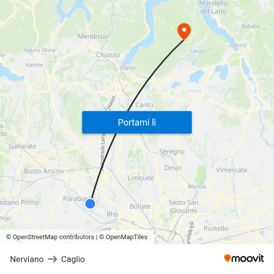 Nerviano to Caglio map