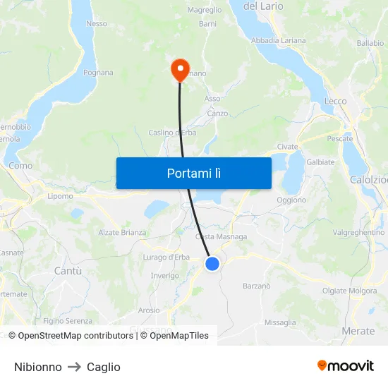 Nibionno to Caglio map