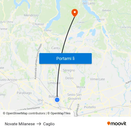 Novate Milanese to Caglio map