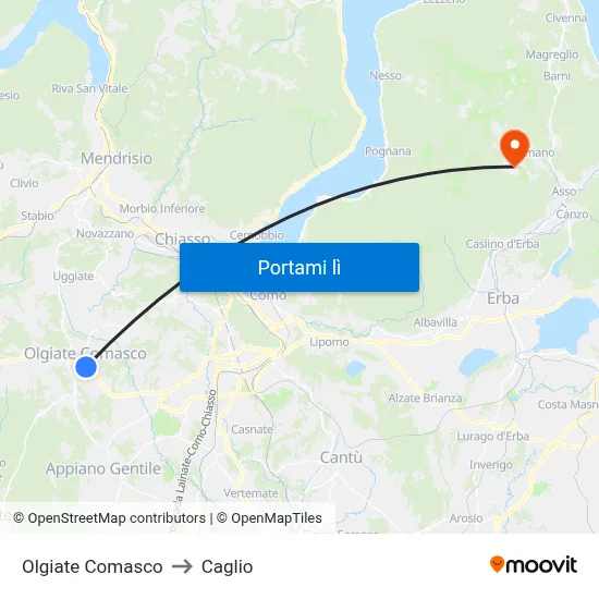 Olgiate Comasco to Caglio map