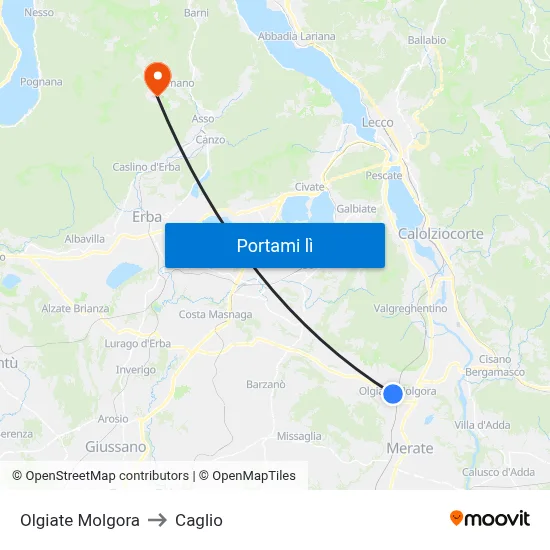 Olgiate Molgora to Caglio map