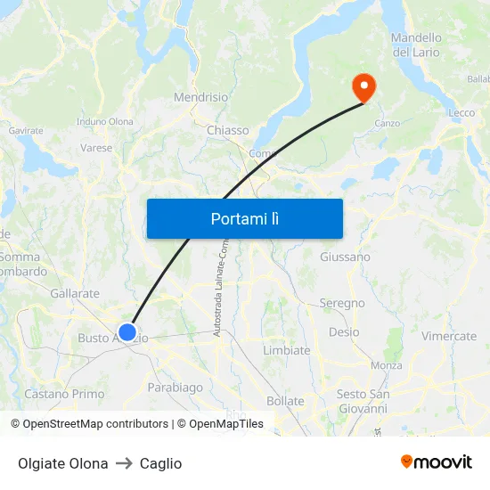 Olgiate Olona to Caglio map