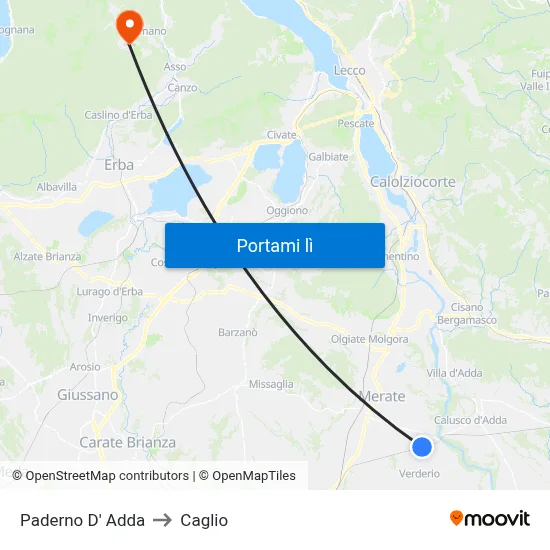 Paderno D' Adda to Caglio map