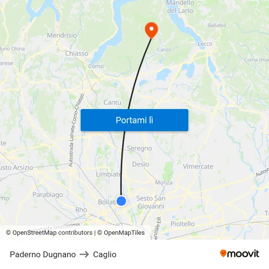 Paderno Dugnano to Caglio map