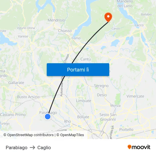 Parabiago to Caglio map