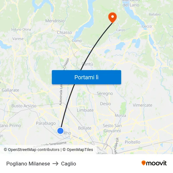 Pogliano Milanese to Caglio map