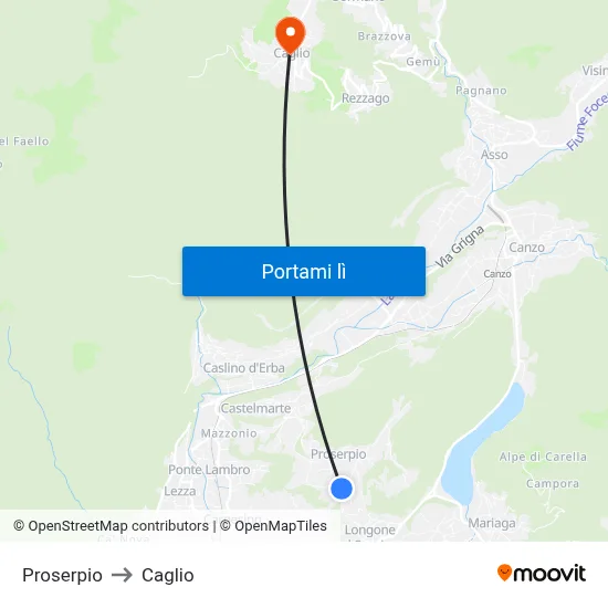 Proserpio to Caglio map