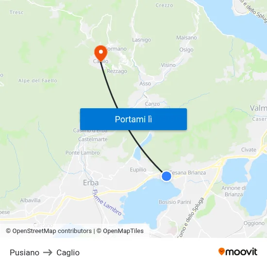 Pusiano to Caglio map