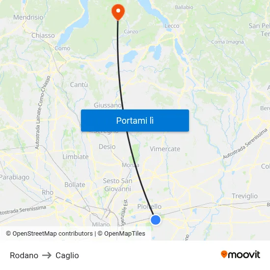 Rodano to Caglio map