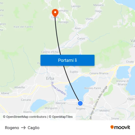 Rogeno to Caglio map