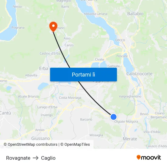 Rovagnate to Caglio map