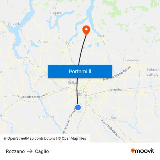 Rozzano to Caglio map
