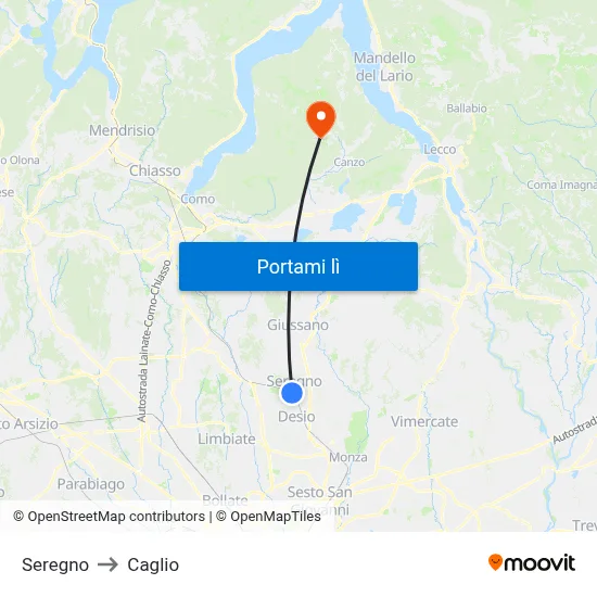 Seregno to Caglio map