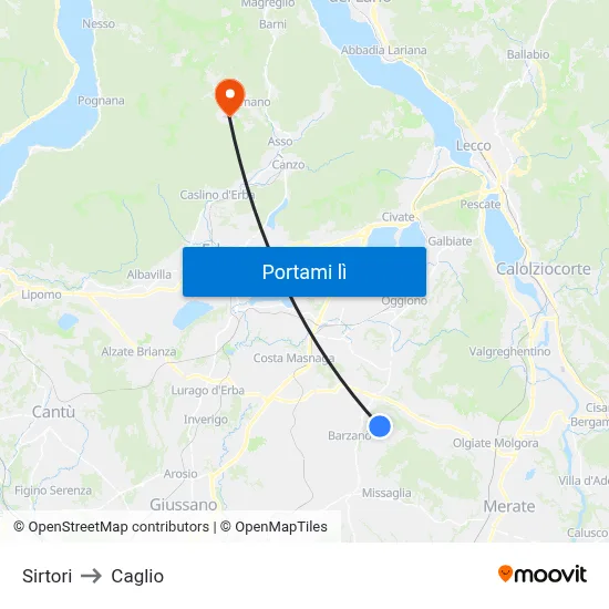 Sirtori to Caglio map