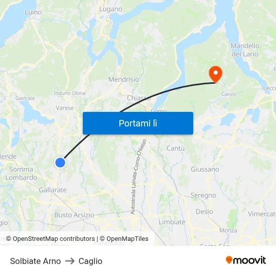 Solbiate Arno to Caglio map