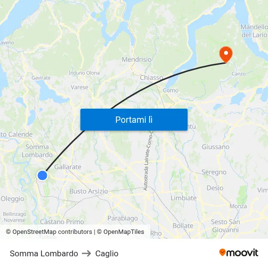 Somma Lombardo to Caglio map