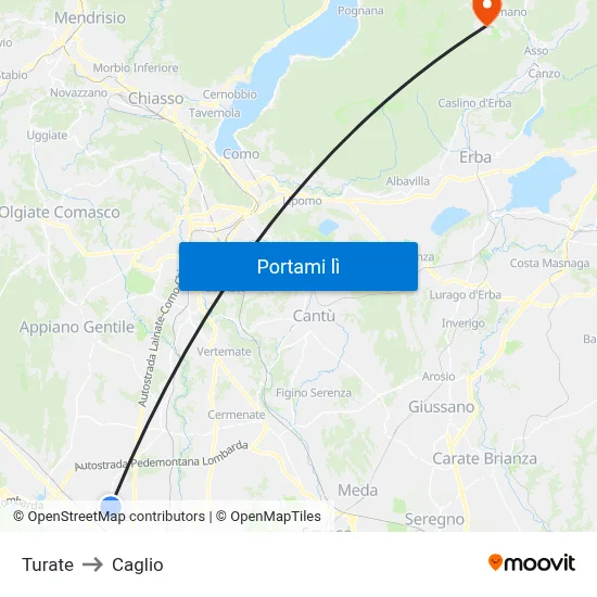 Turate to Caglio map