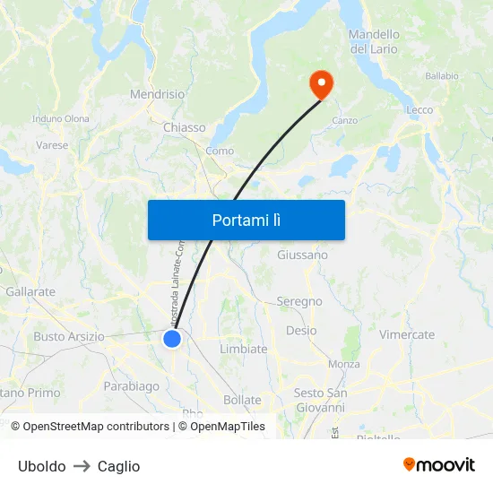 Uboldo to Caglio map