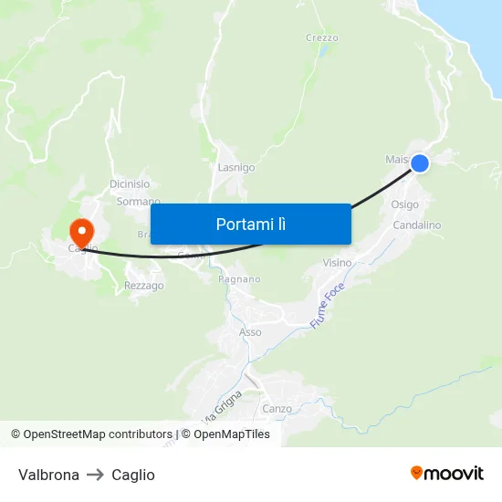 Valbrona to Caglio map