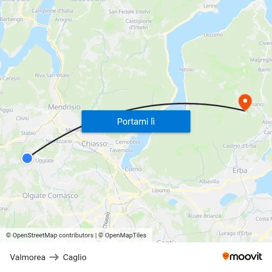 Valmorea to Caglio map