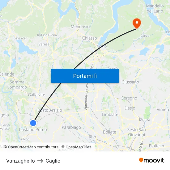 Vanzaghello to Caglio map