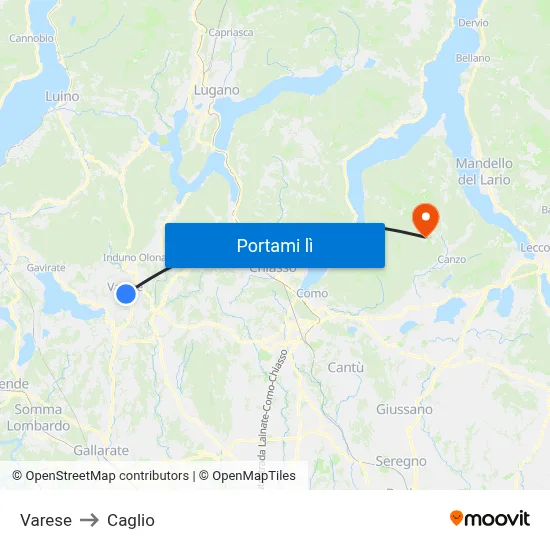 Varese to Caglio map