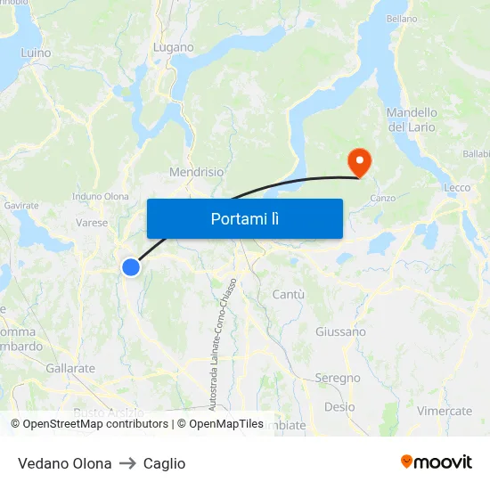 Vedano Olona to Caglio map