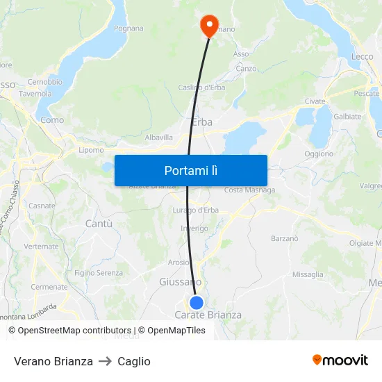 Verano Brianza to Caglio map